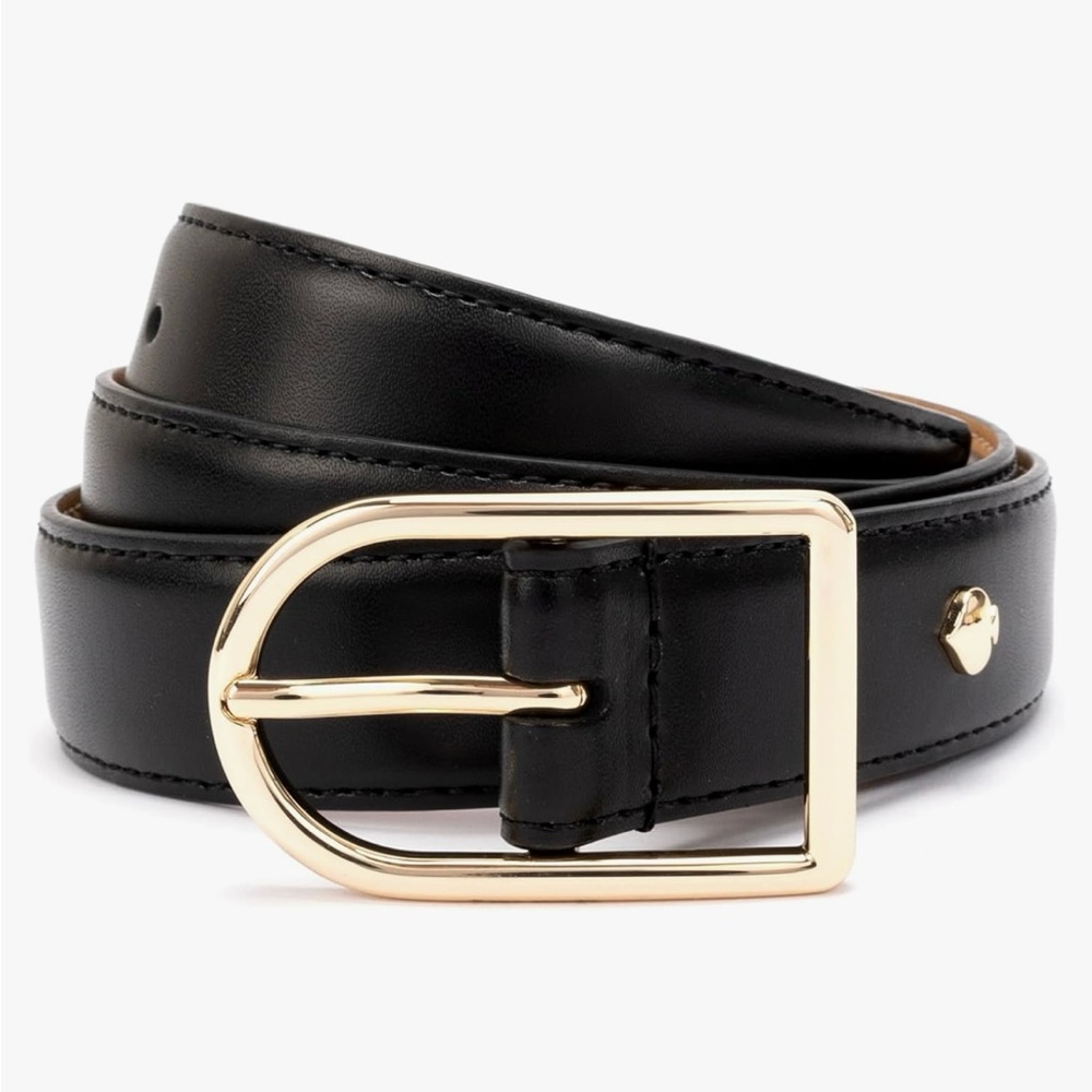 NEW Kate Spade Black and Gold Leather Belt with Polished Buckle